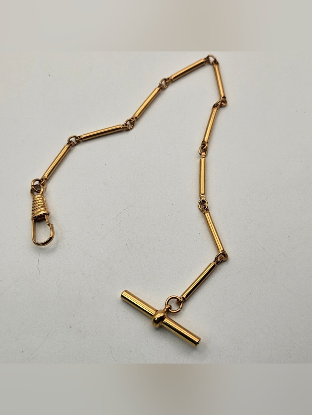 Vintage Gold Tone Pocket Watch Chain T Bar Dog Clip Clasp
